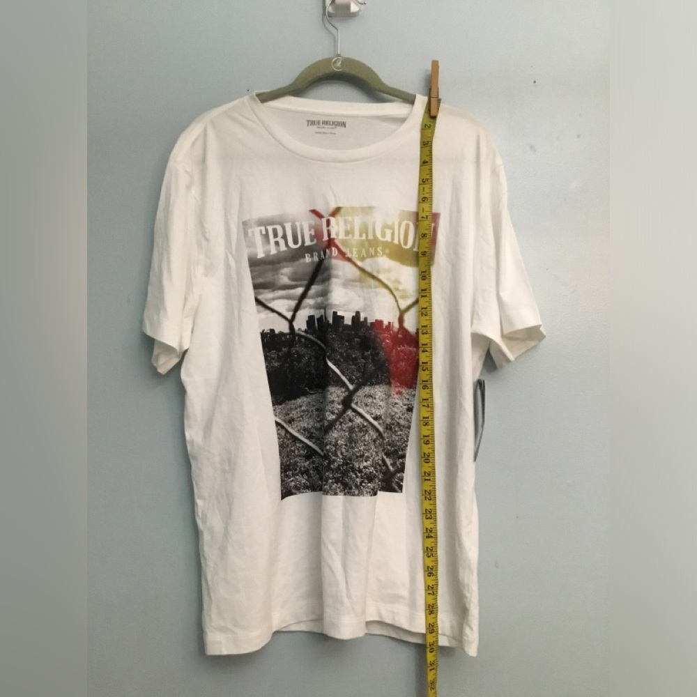 True Religion White Graphic Short Sleeve Tee with Black & Gray Print